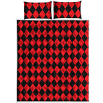 Red And Black Harlequin Pattern Print Quilt Bed Set