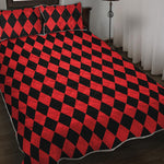 Red And Black Harlequin Pattern Print Quilt Bed Set