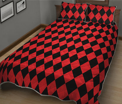 Red And Black Harlequin Pattern Print Quilt Bed Set