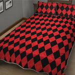Red And Black Harlequin Pattern Print Quilt Bed Set