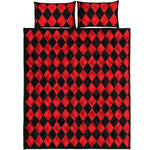 Red And Black Harlequin Pattern Print Quilt Bed Set