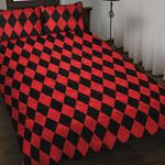 Red And Black Harlequin Pattern Print Quilt Bed Set