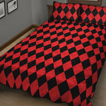 Red And Black Harlequin Pattern Print Quilt Bed Set