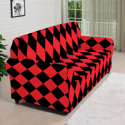 Red And Black Harlequin Pattern Print Sofa Cover