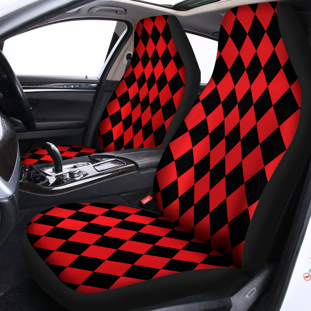 Red And Black Harlequin Pattern Print Universal Fit Car Seat Covers