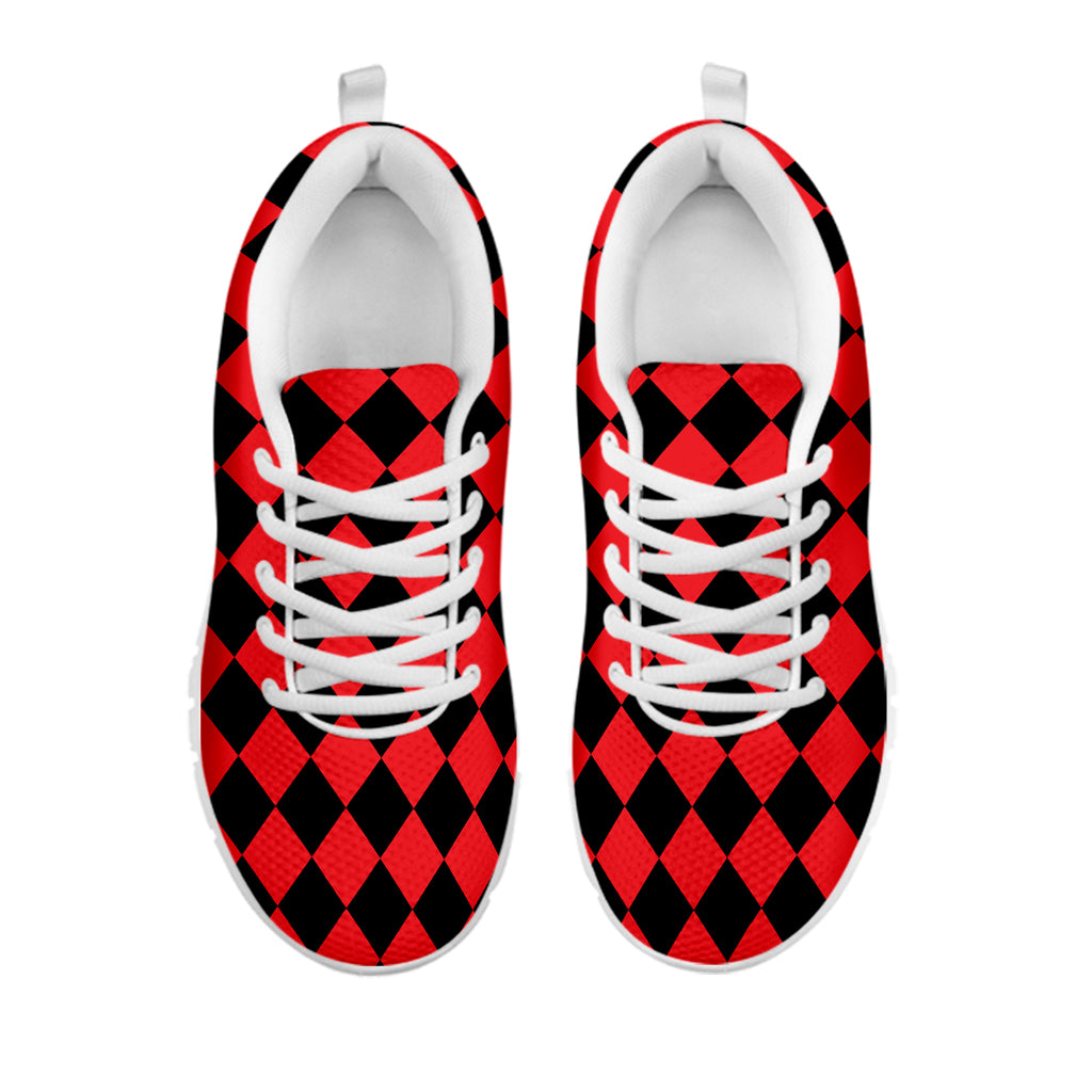 Red And Black Harlequin Pattern Print White Sneakers