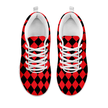 Red And Black Harlequin Pattern Print White Sneakers