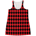 Red And Black Harlequin Pattern Print Women's Racerback Tank Top