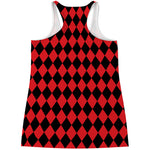 Red And Black Harlequin Pattern Print Women's Racerback Tank Top
