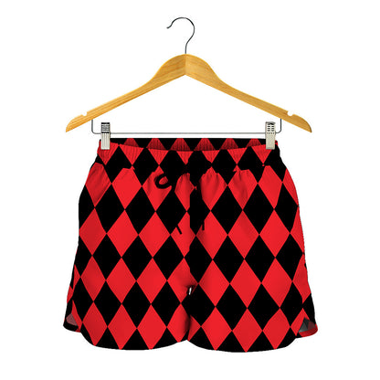 Red And Black Harlequin Pattern Print Women's Shorts