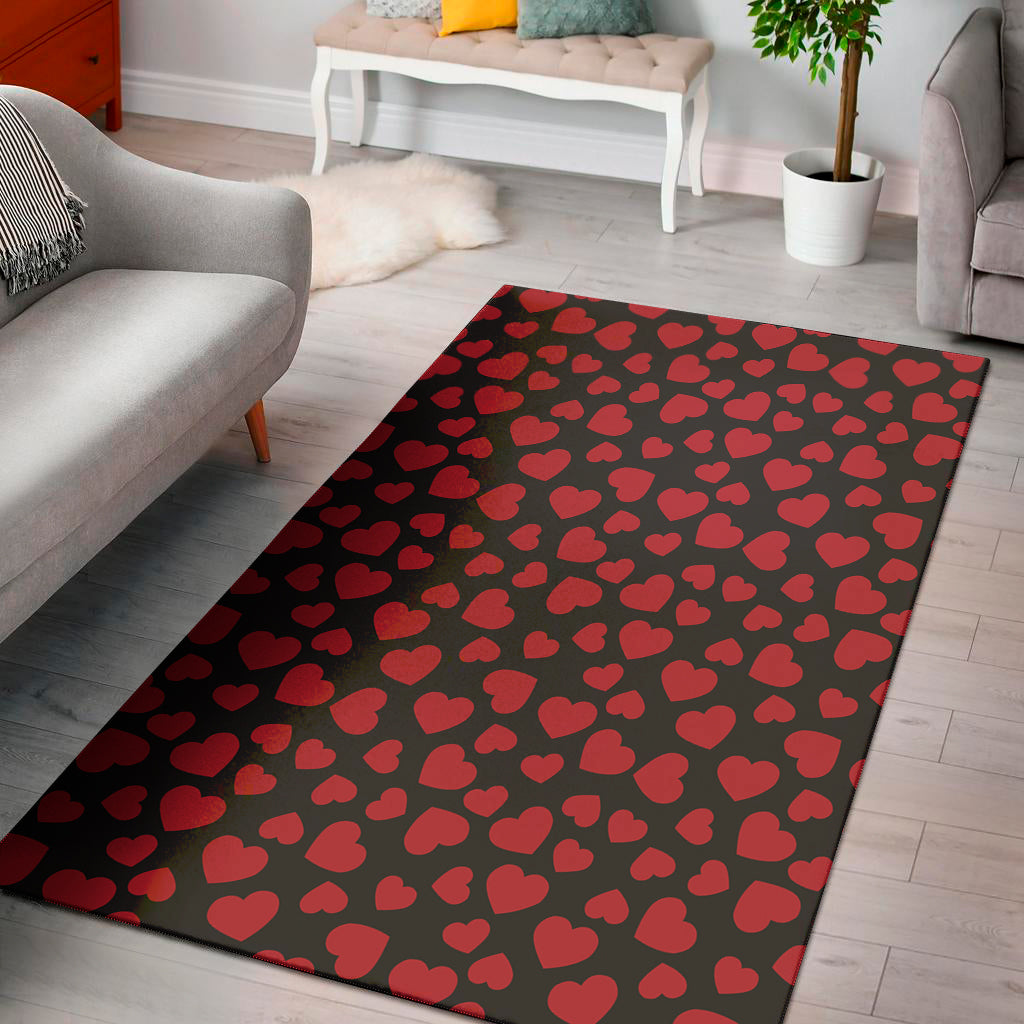 Red And Black Heart Pattern Print Area Rug