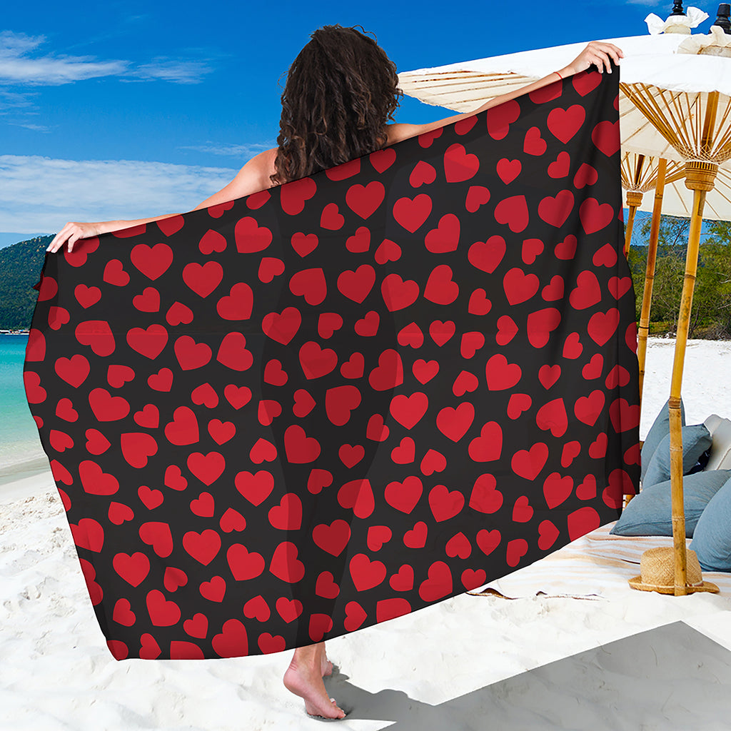 Red And Black Heart Pattern Print Beach Sarong Wrap