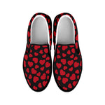 Red And Black Heart Pattern Print Black Slip On Shoes