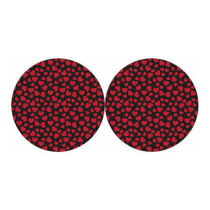 Red And Black Heart Pattern Print Car Coasters