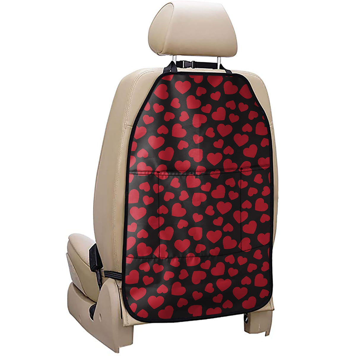 Red And Black Heart Pattern Print Car Seat Organizers