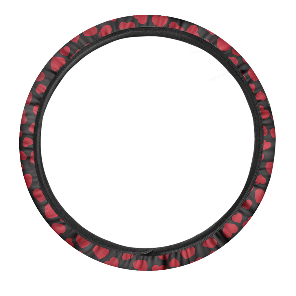 Red And Black Heart Pattern Print Car Steering Wheel Cover