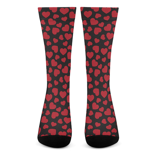 Red And Black Heart Pattern Print Crew Socks