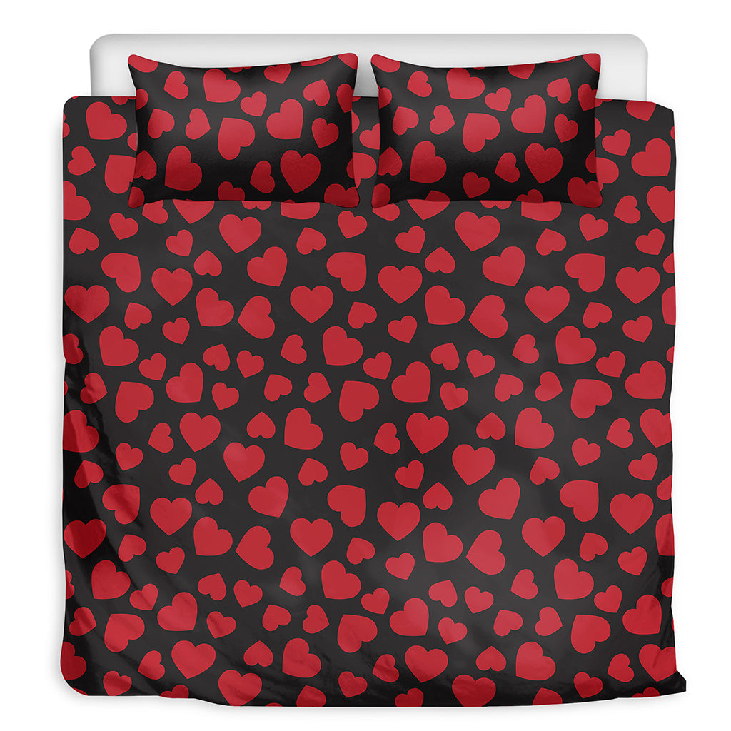 Red And Black Heart Pattern Print Duvet Cover Bedding Set
