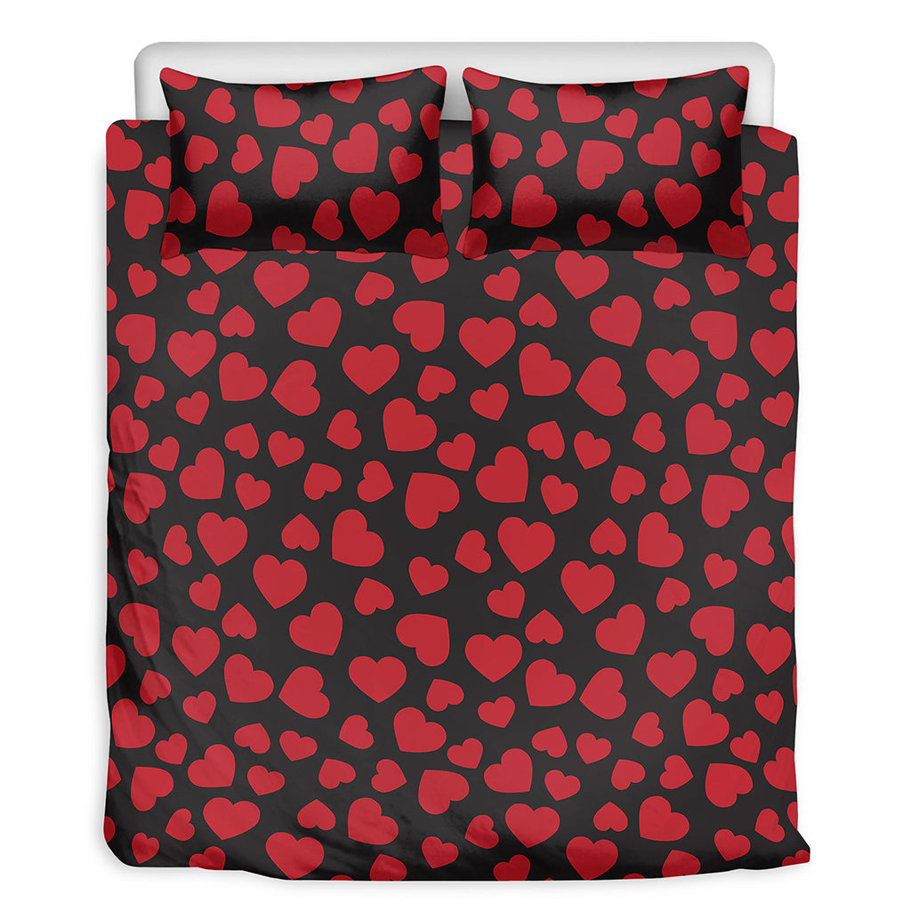 Red And Black Heart Pattern Print Duvet Cover Bedding Set