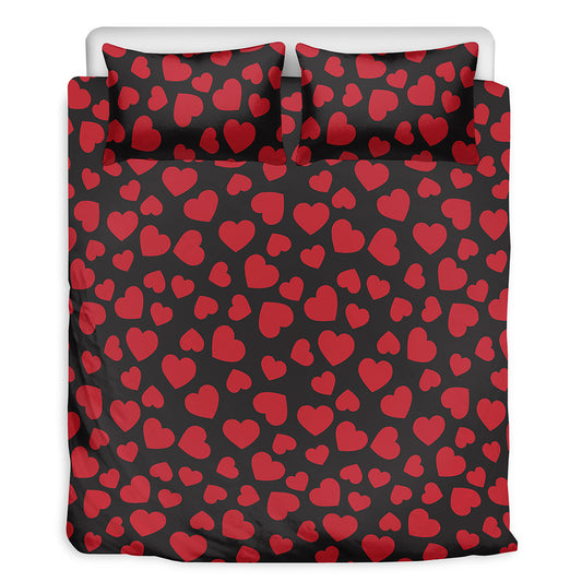Red And Black Heart Pattern Print Duvet Cover Bedding Set