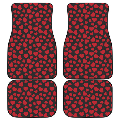Red And Black Heart Pattern Print Front and Back Car Floor Mats