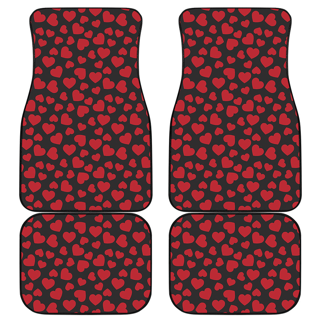 Red And Black Heart Pattern Print Front and Back Car Floor Mats