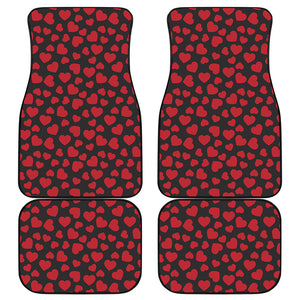 Red And Black Heart Pattern Print Front and Back Car Floor Mats