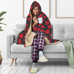 Red And Black Heart Pattern Print Hooded Blanket