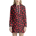 Red And Black Heart Pattern Print Pullover Hoodie Dress