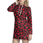 Red And Black Heart Pattern Print Hoodie Dress