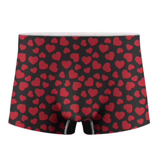 Red And Black Heart Pattern Print Men's Boxer Briefs