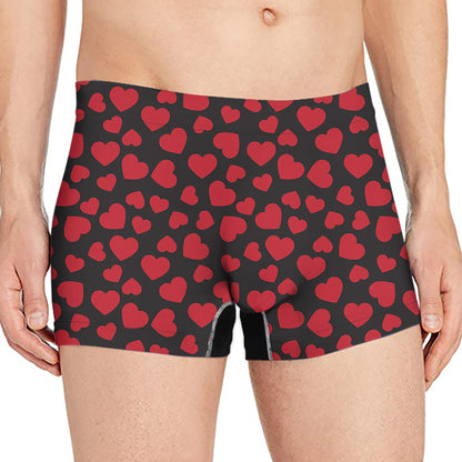 Red And Black Heart Pattern Print Men's Boxer Briefs