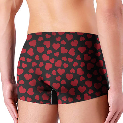 Red And Black Heart Pattern Print Men's Boxer Briefs