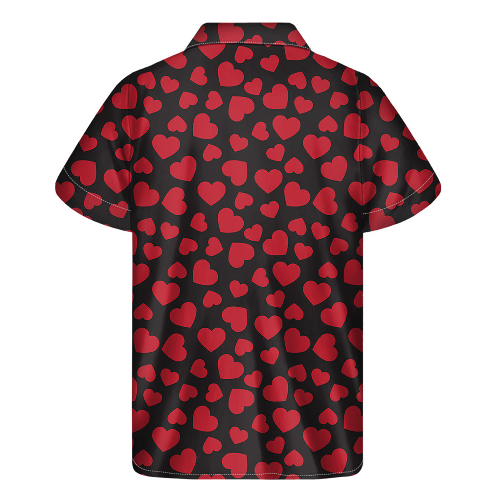 Red And Black Heart Pattern Print Men's Short Sleeve Shirt