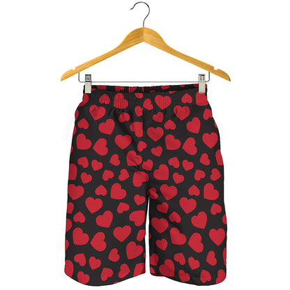 Red And Black Heart Pattern Print Men's Shorts