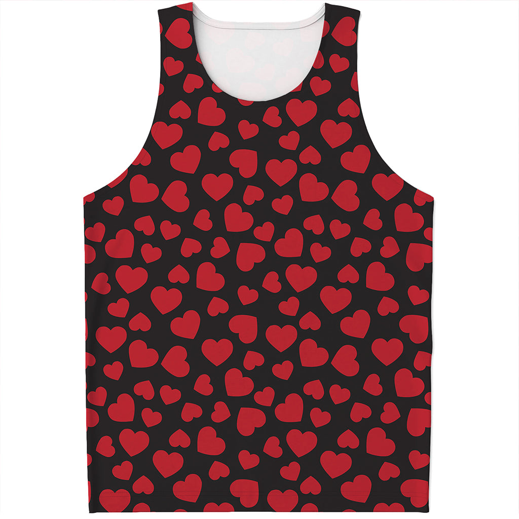 Red And Black Heart Pattern Print Men's Tank Top