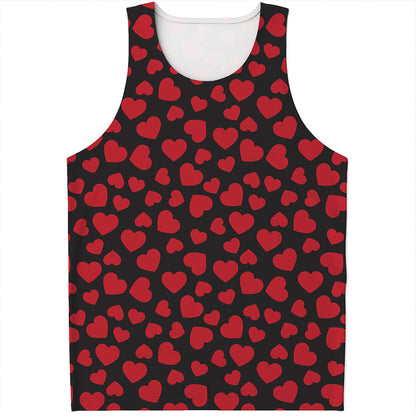 Red And Black Heart Pattern Print Men's Tank Top