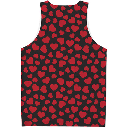 Red And Black Heart Pattern Print Men's Tank Top