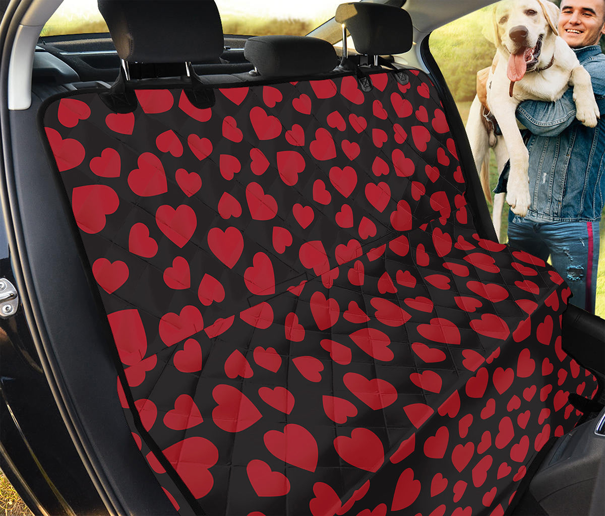 Red And Black Heart Pattern Print Pet Car Back Seat Cover