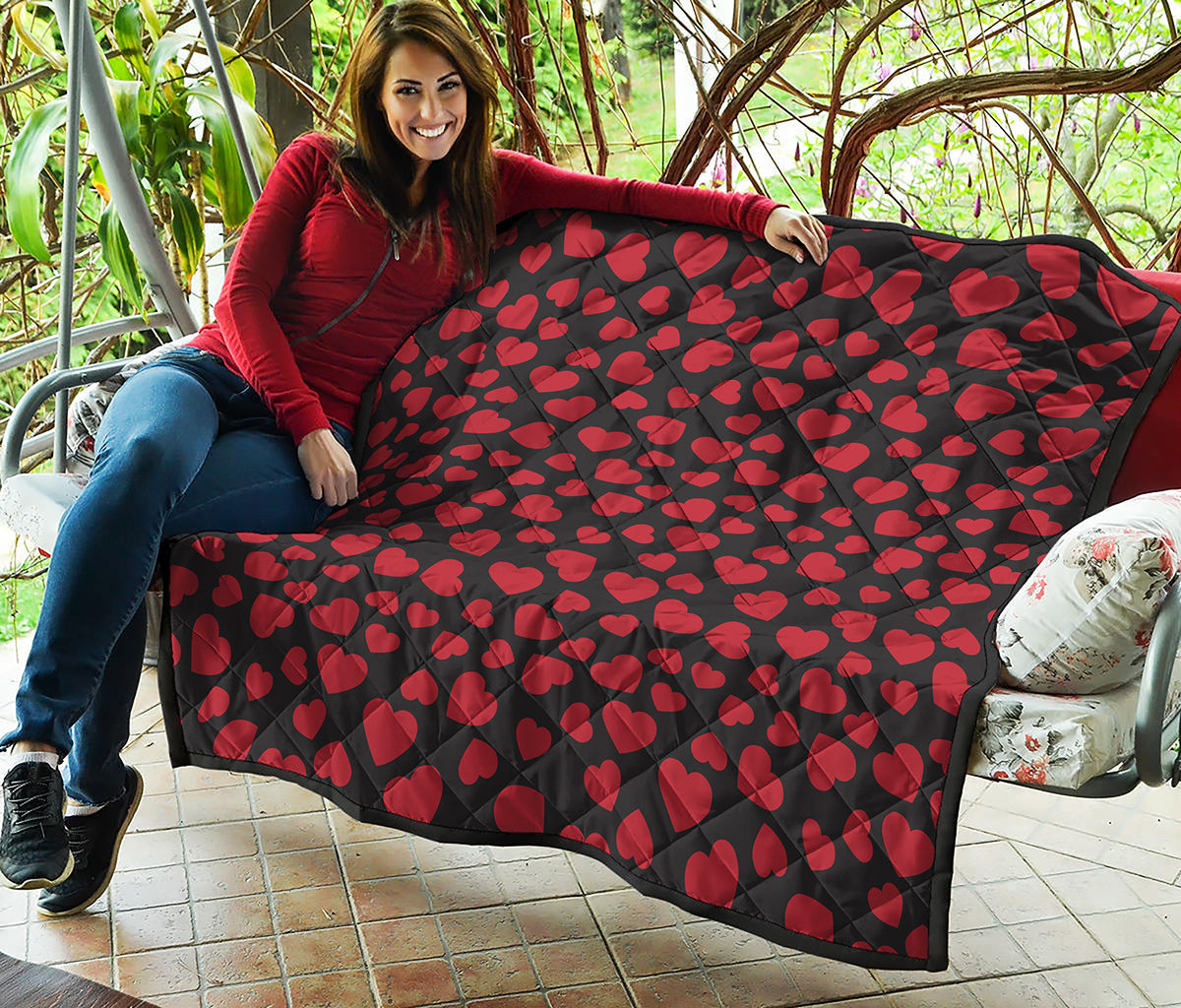 Red And Black Heart Pattern Print Quilt