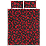 Red And Black Heart Pattern Print Quilt Bed Set