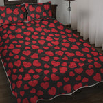 Red And Black Heart Pattern Print Quilt Bed Set