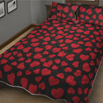 Red And Black Heart Pattern Print Quilt Bed Set