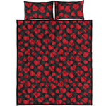 Red And Black Heart Pattern Print Quilt Bed Set