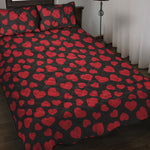 Red And Black Heart Pattern Print Quilt Bed Set