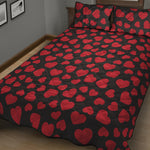 Red And Black Heart Pattern Print Quilt Bed Set