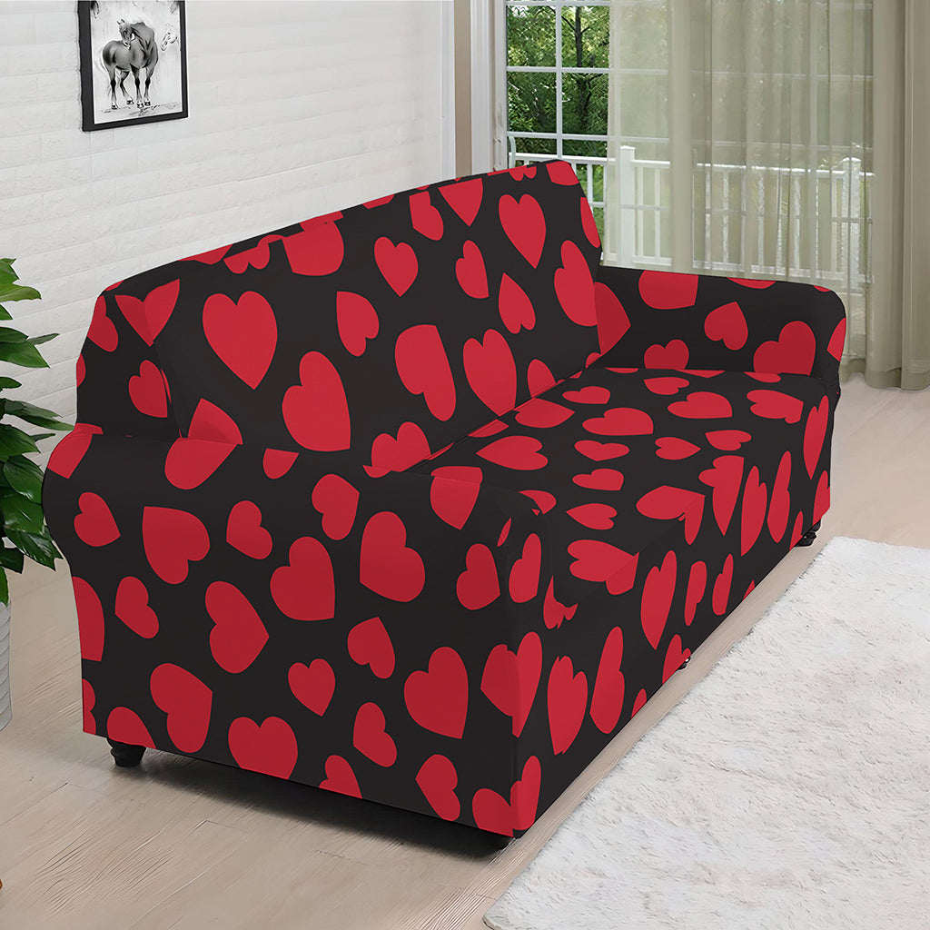 Red And Black Heart Pattern Print Sofa Cover