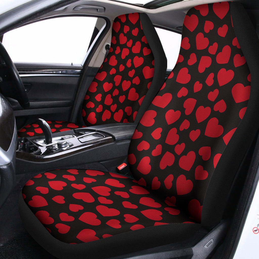 Red And Black Heart Pattern Print Universal Fit Car Seat Covers