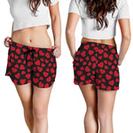 Red And Black Heart Pattern Print Women's Shorts