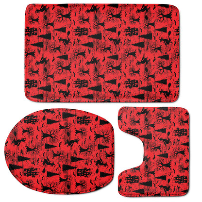 Red And Black Horror Witch Pattern Print 3 Piece Bath Mat Set